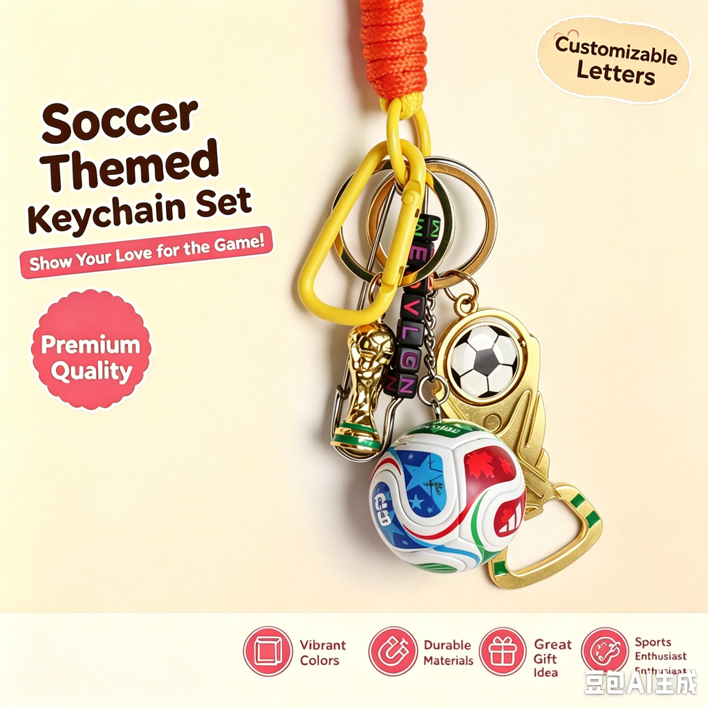 World cup Soccer Ball Keychain with Wrist Lanyard, Mini Football Key Ring, Sports Bag Charm, Soccer Mom Gift, Team Spirit Accessory
