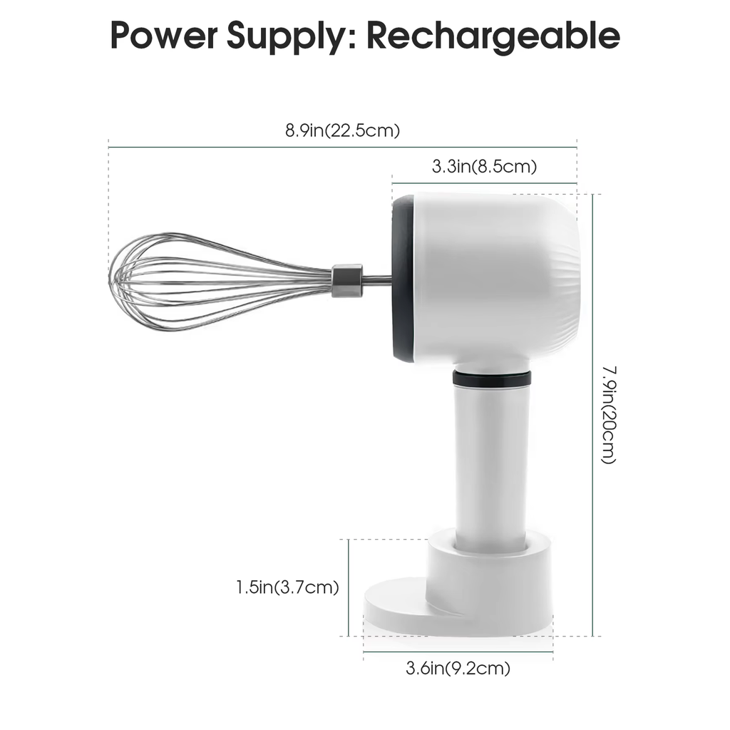 AMAZTEK Cordless Electric Hand Mixer Dual Whisk Hand Mixer, Stainless Steel USB Rechargeable Low Speed Cordless Electric Hand Whisk for Baking Kitchen Whipping Mixing Egg Cake Dough