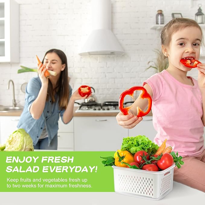 AMAZTEK Large Fruit Containers for Fridge, 5 PCS Leakproof Food Storage Containers with Removable Colander, Airtight Storage Container to Keep Berry Fruit Fresh, Dishwasher & microwave safe