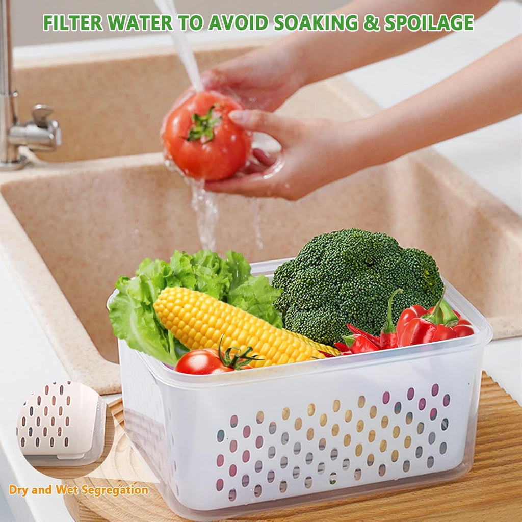 AMAZTEK Large Fruit Containers for Fridge, 5 PCS Leakproof Food Storage Containers with Removable Colander, Airtight Storage Container to Keep Berry Fruit Fresh, Dishwasher & microwave safe