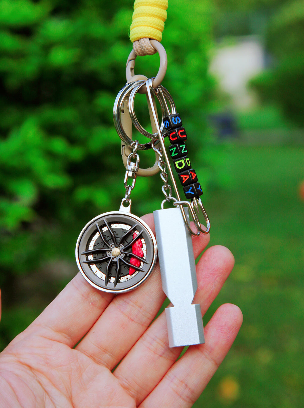 Spinning Wheel Keychain with Whistle – Custom Letters, Sports Fidget, Football Backpack Charm, Fun Gift for Teens & Adults