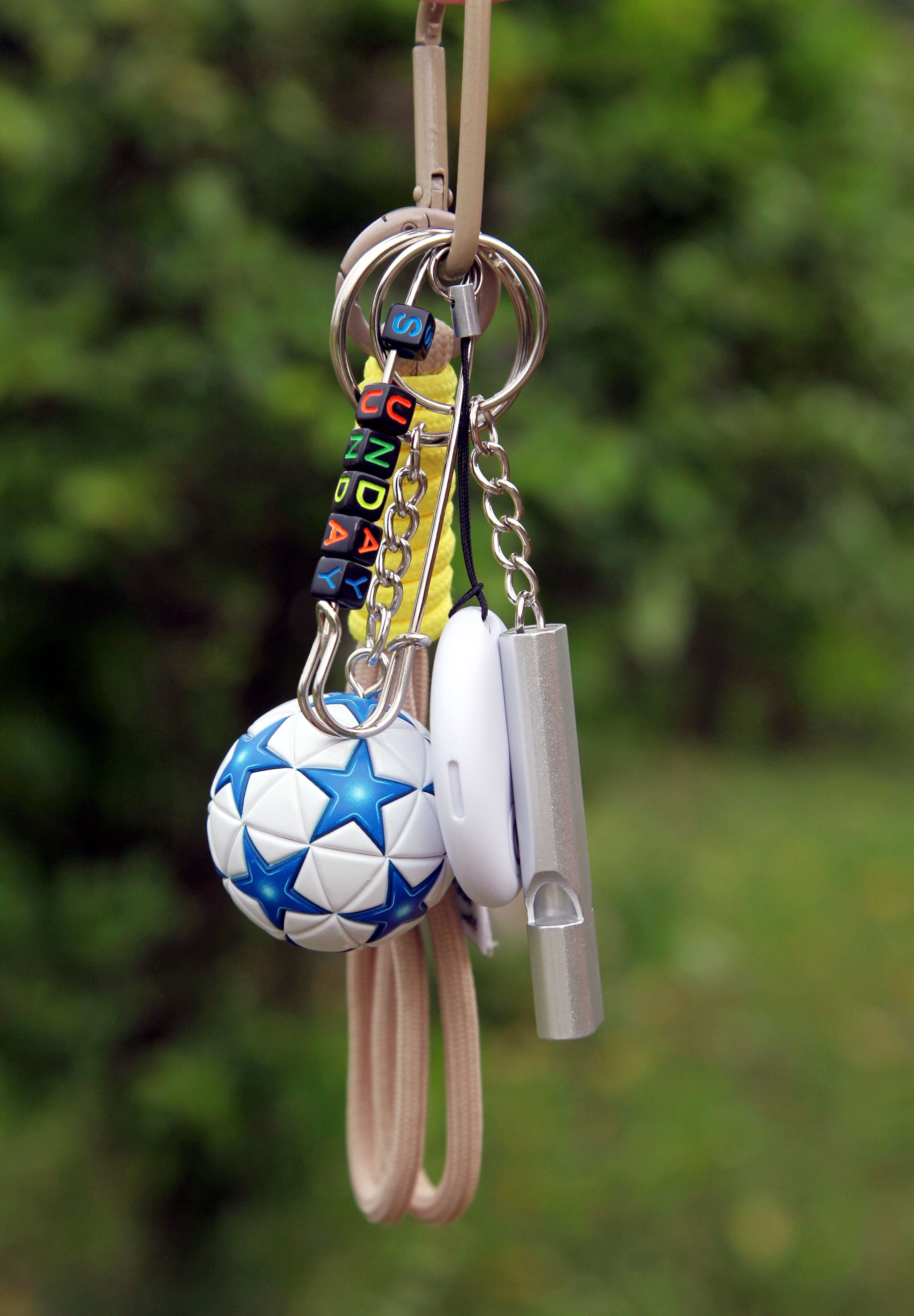 Football Keychain & Backpack Clip: AirTag Holder with Emergency Whistle — A Personalized Sports Gift for Football Fans and Kids