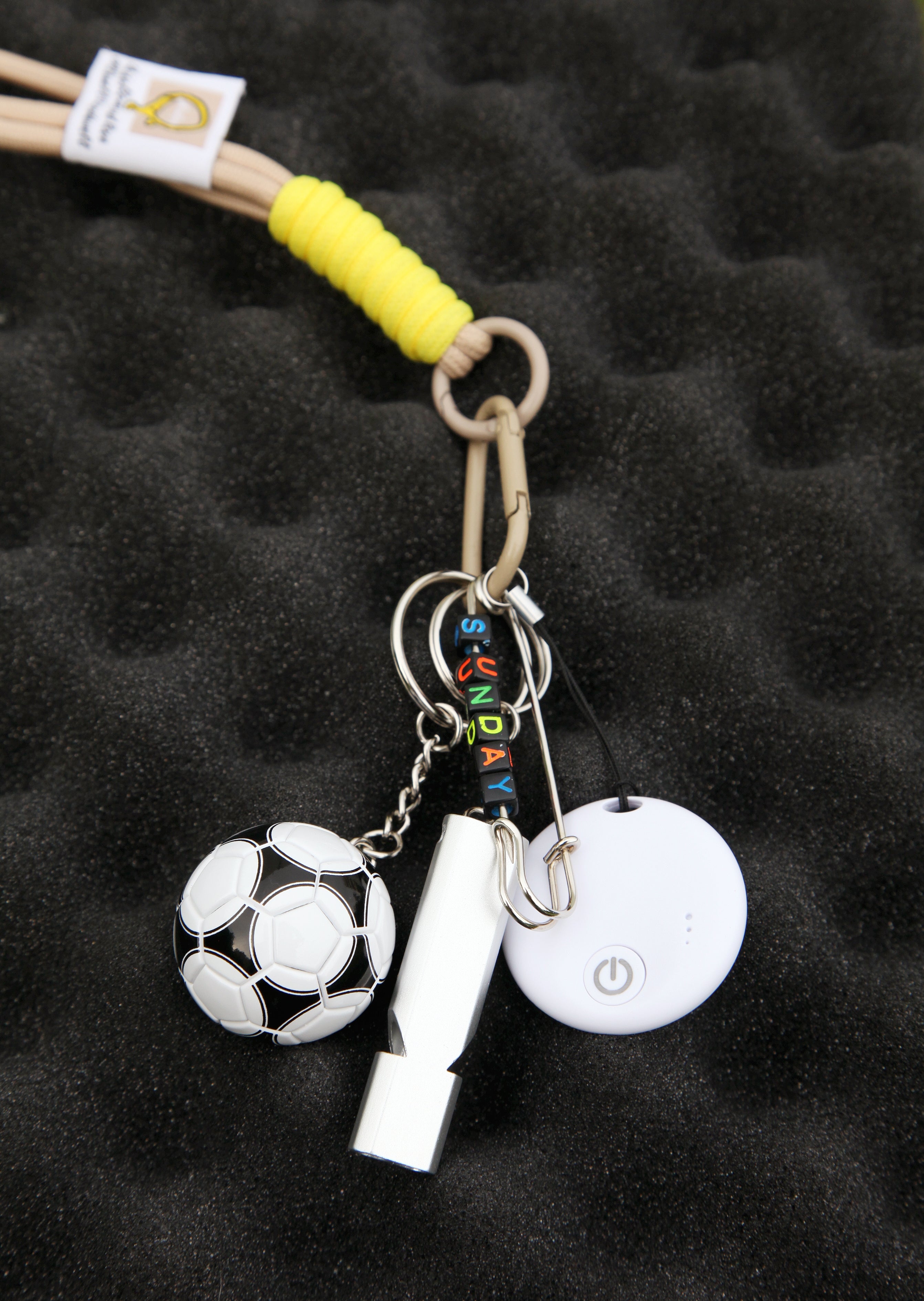 Football Keychain & Backpack Clip: AirTag Holder with Emergency Whistle — A Personalized Sports Gift for Football Fans and Kids