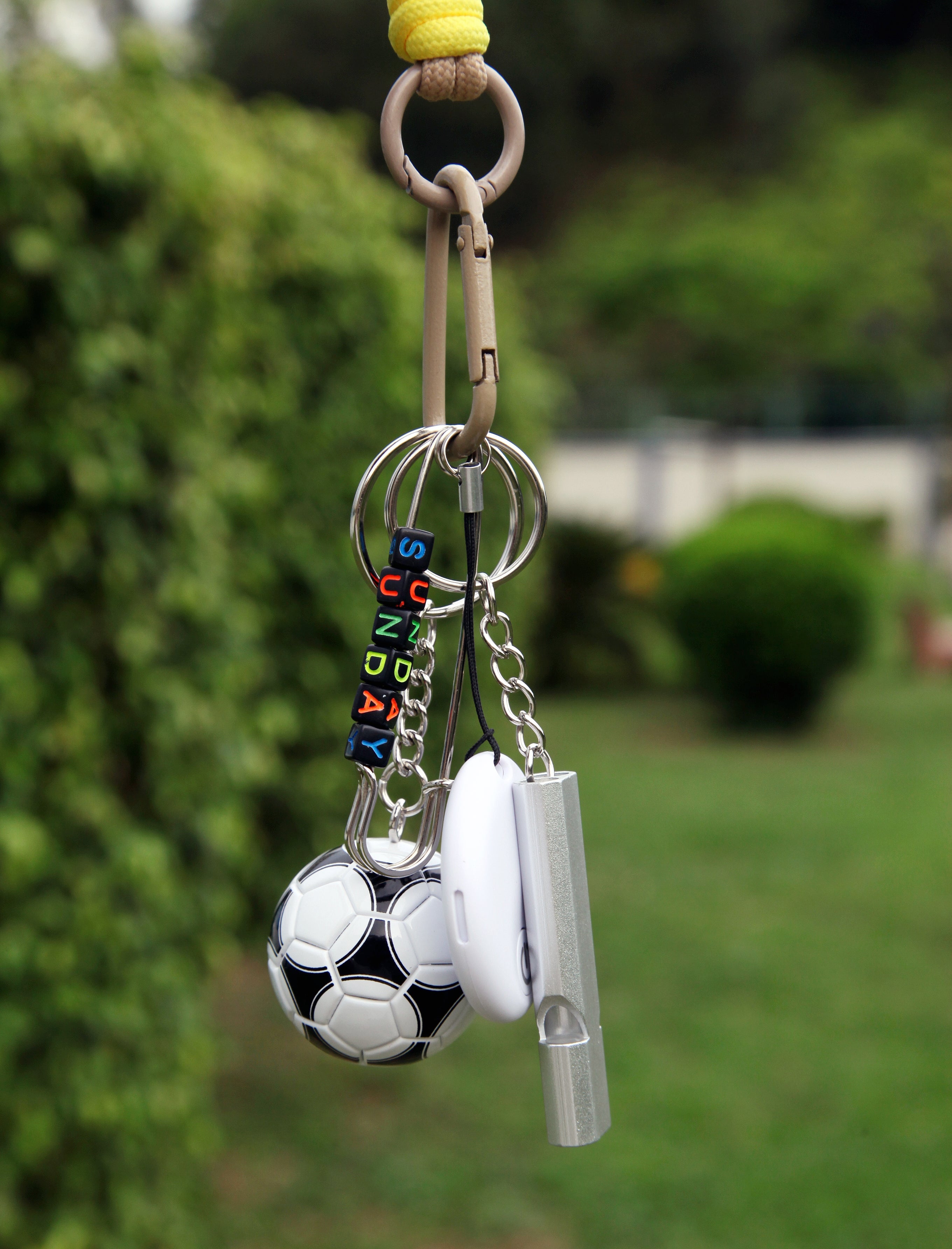 Football Keychain & Backpack Clip: AirTag Holder with Emergency Whistle — A Personalized Sports Gift for Football Fans and Kids
