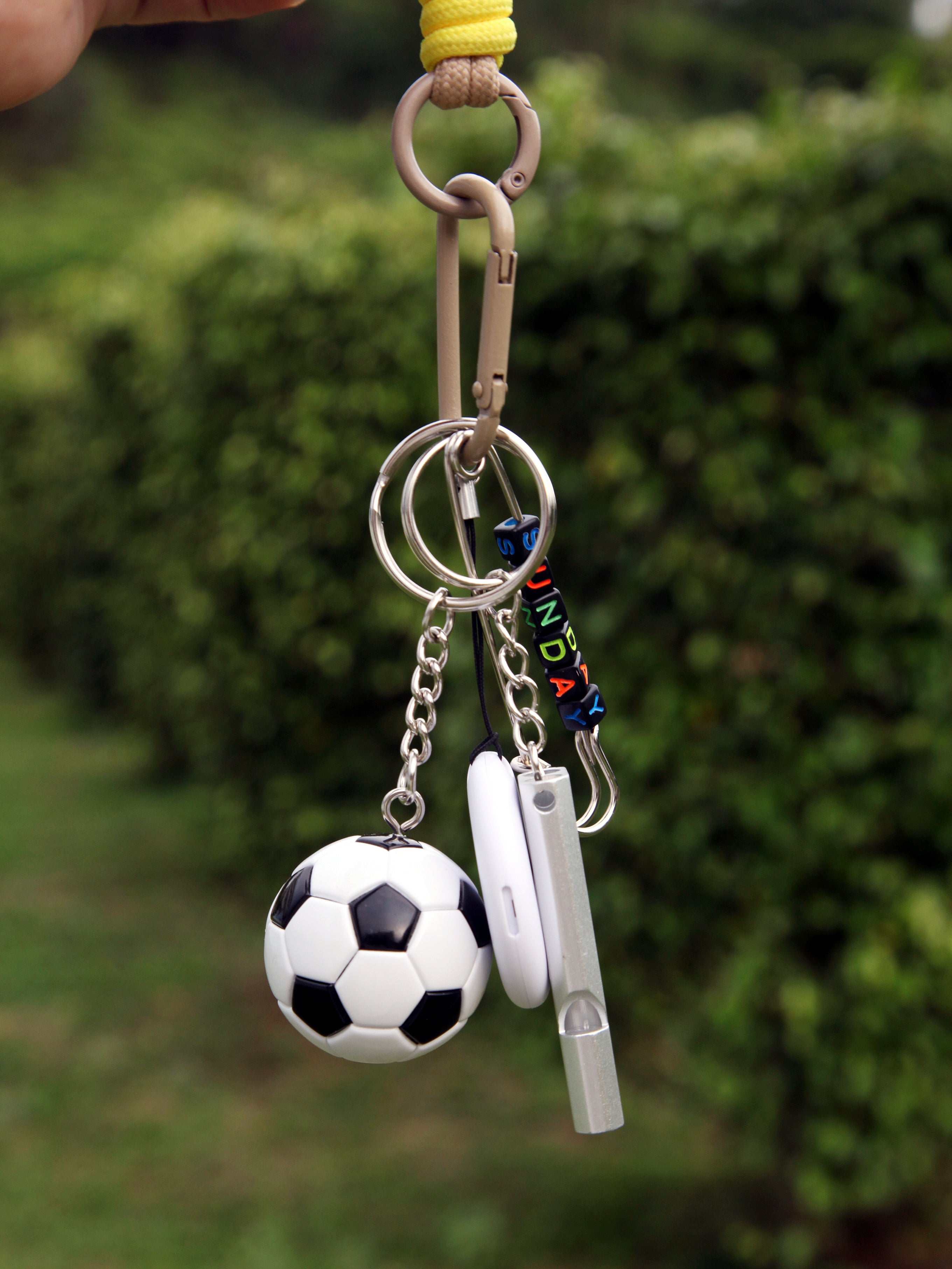 Football Keychain & Backpack Clip: AirTag Holder with Emergency Whistle — A Personalized Sports Gift for Football Fans and Kids