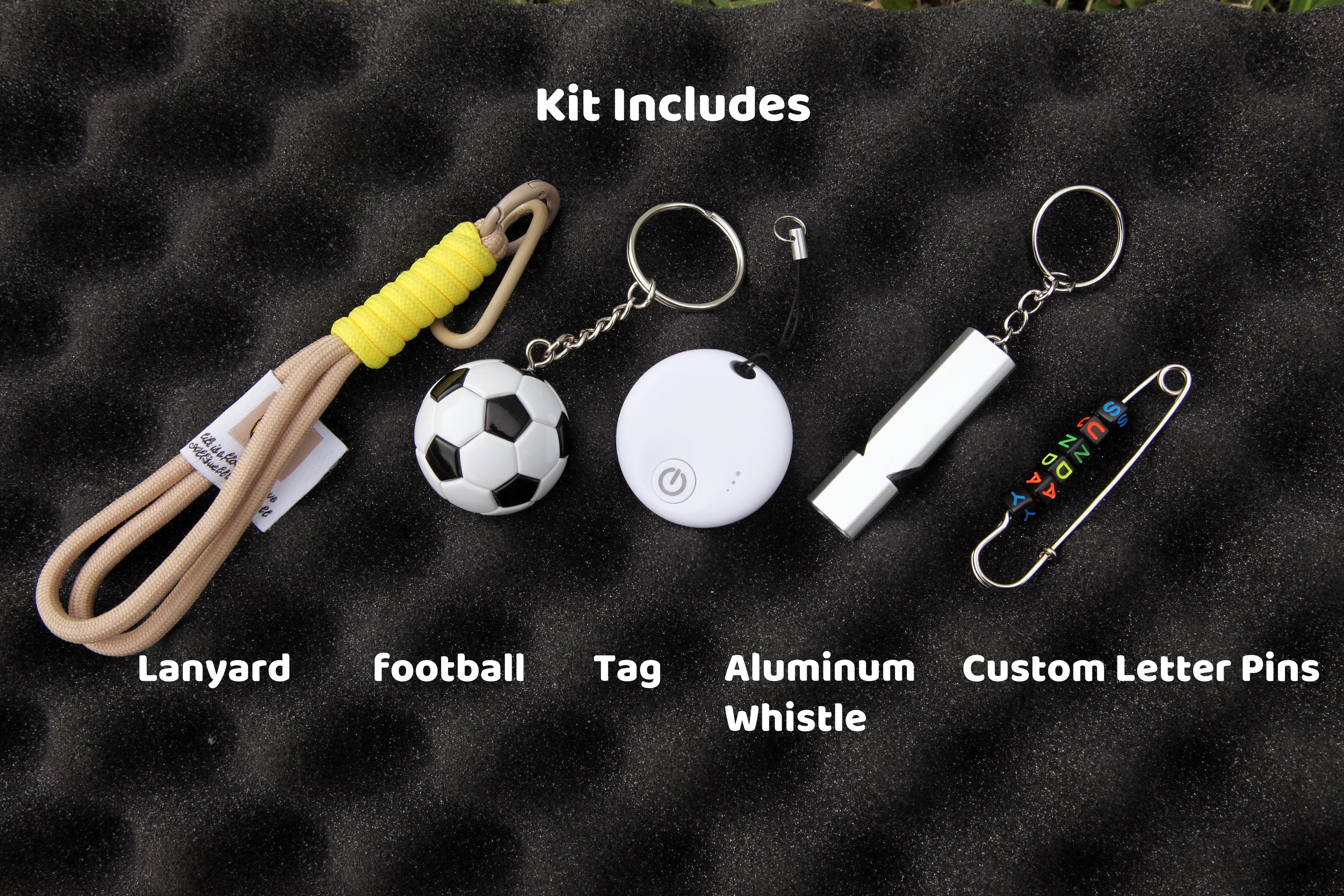 Football Keychain & Backpack Clip: AirTag Holder with Emergency Whistle — A Personalized Sports Gift for Football Fans and Kids